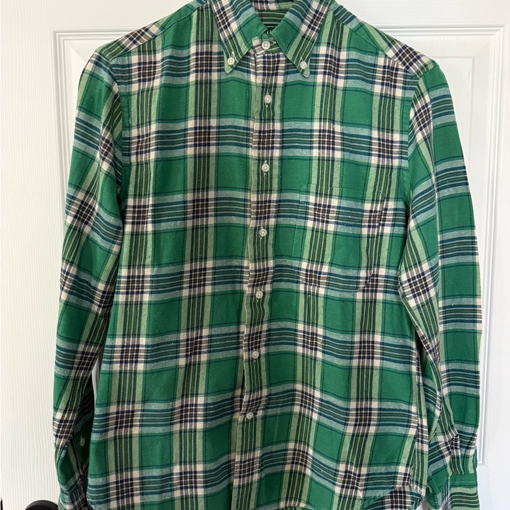 Gitman Bros. Green Plaid Button-Down Shirt | Made in USA | Small